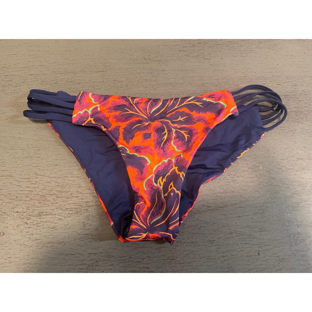 L Space Tropical Floral Strappy Side Bikini Bottoms Orange Purple Small NWOT